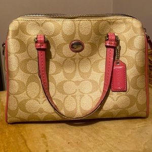 🌸🌸 COACH- handbag OR shoulder bag, gently used tan and pink.